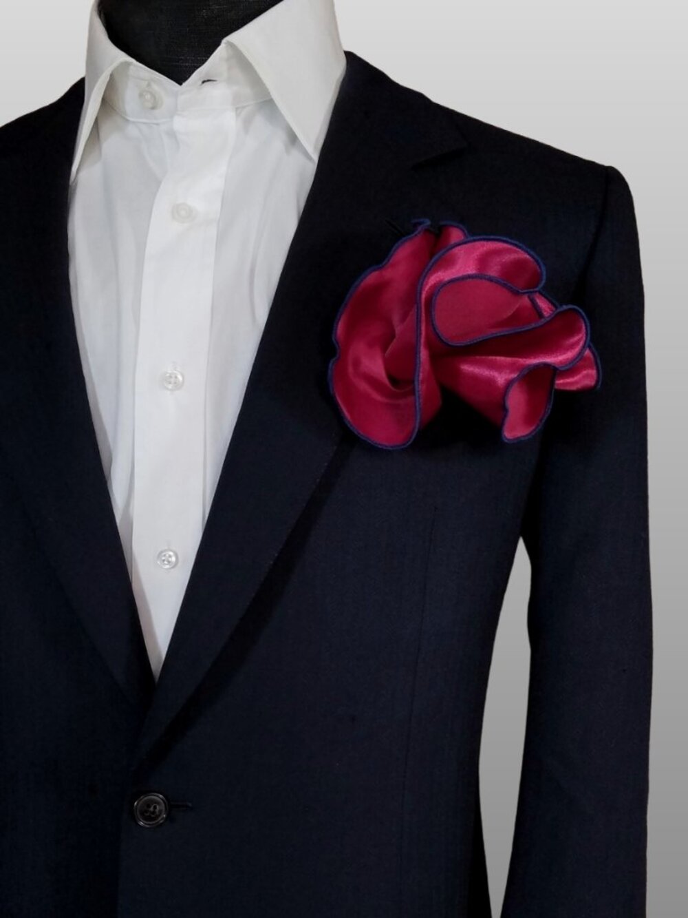NEW! 2-in-1 Pouf Pocket Square - Burgundy with Royal Blue Trim